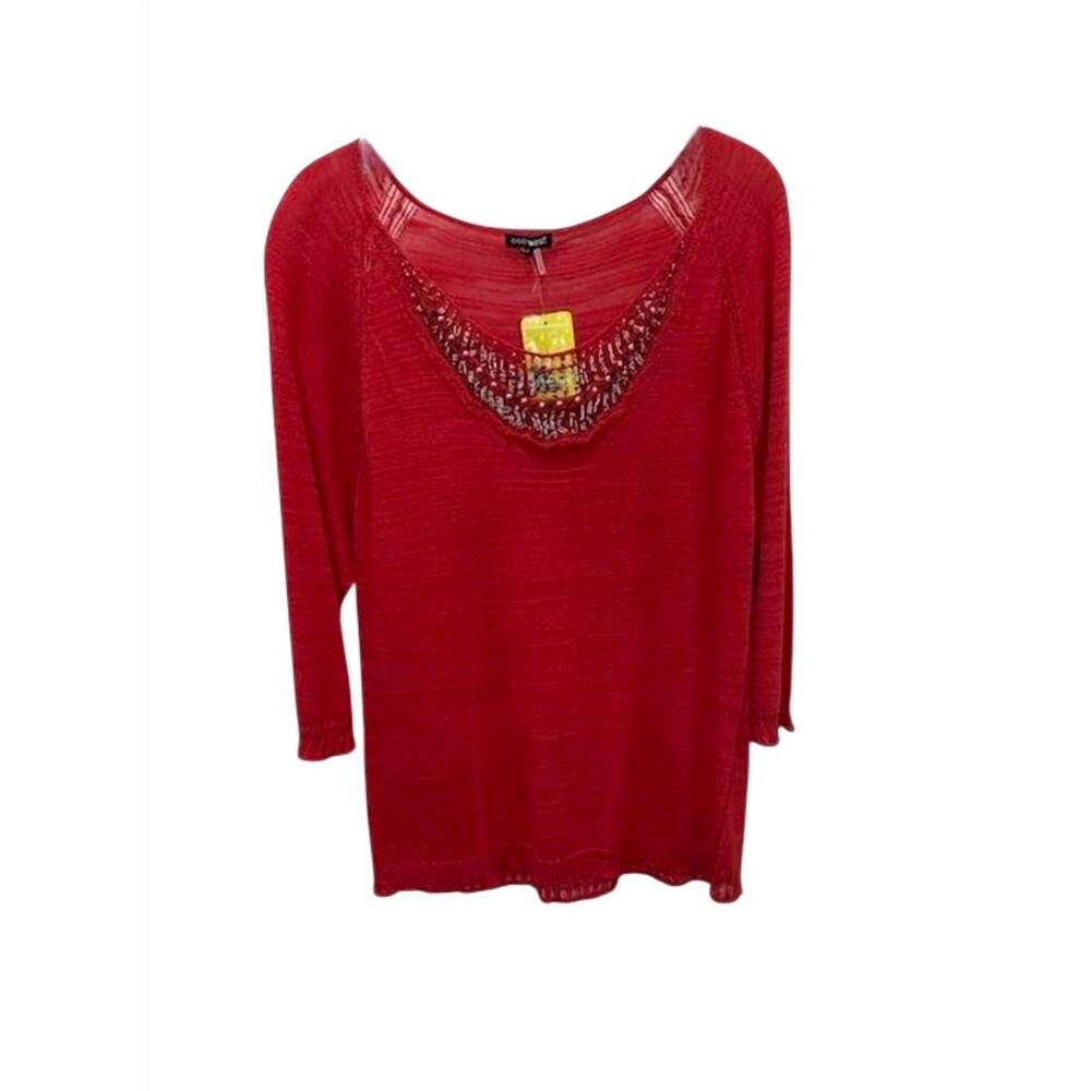 NEW 600 WEST women beaded neckline sweater in red